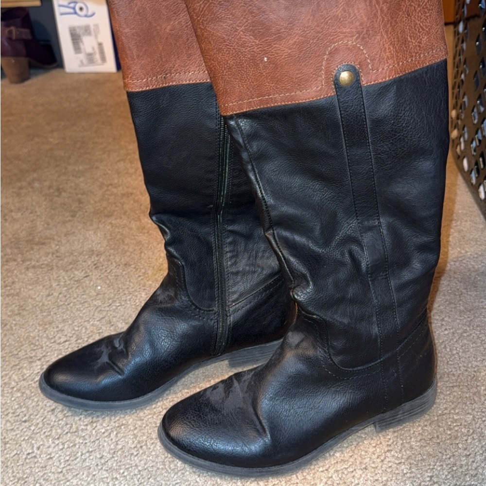 Black and Brown Knee-High Boots